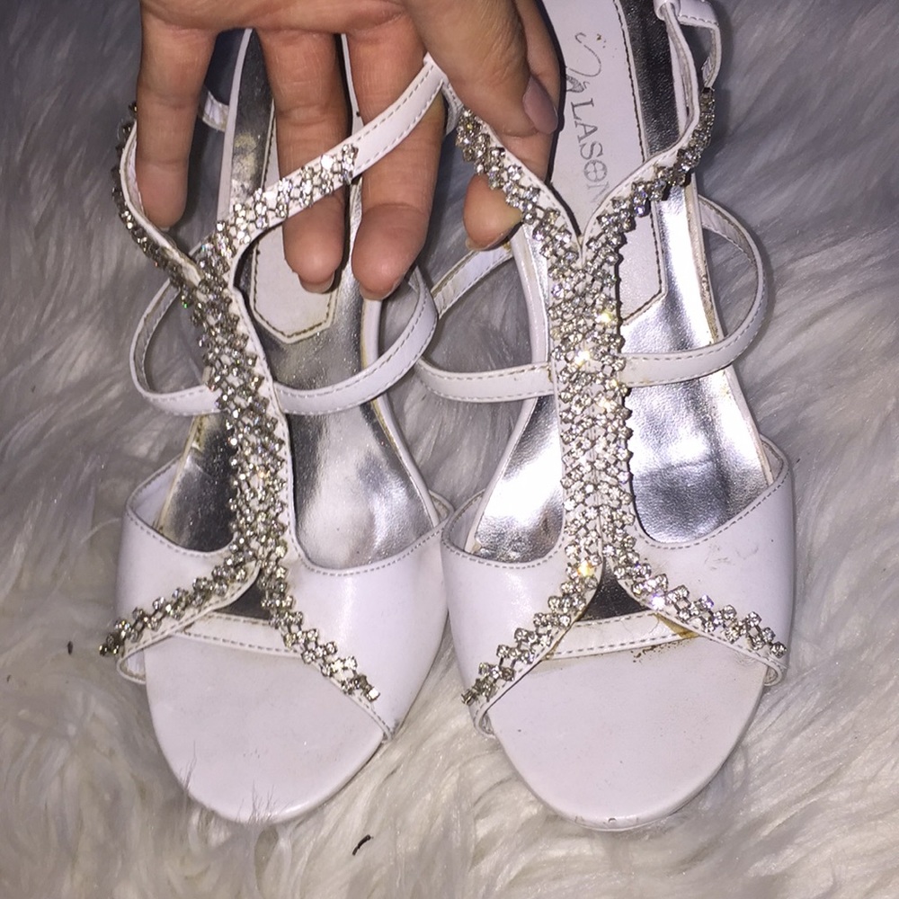 White strappy heels with gems, PROM, HOMECOMING